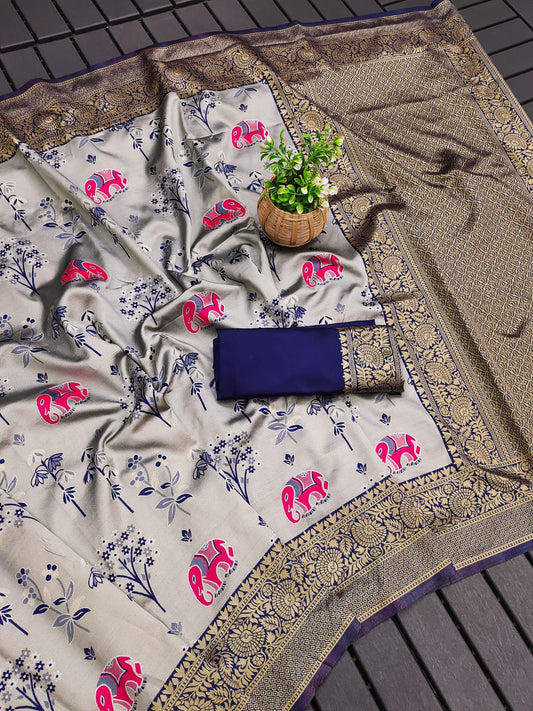 Preferable Sky Soft Silk Saree With Designer  Blouse Piece