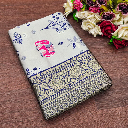 Preferable Sky Soft Silk Saree With Designer  Blouse Piece