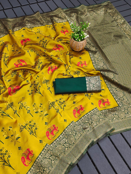 Snappy Yellow Soft Silk Saree With Preferable  Blouse Piece