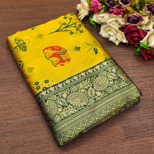 Snappy Yellow Soft Silk Saree With Preferable  Blouse Piece