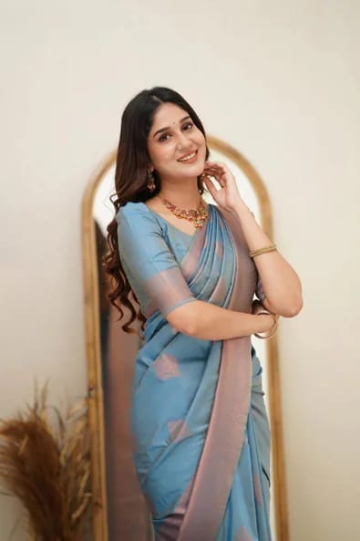Jazzy Firozi Soft Silk Saree With Adorning Blouse Piece