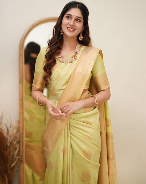 Elegant Lemon Cotton Silk Saree With Demanding Blouse Piece