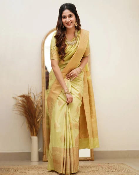 Elegant Lemon Cotton Silk Saree With Demanding Blouse Piece