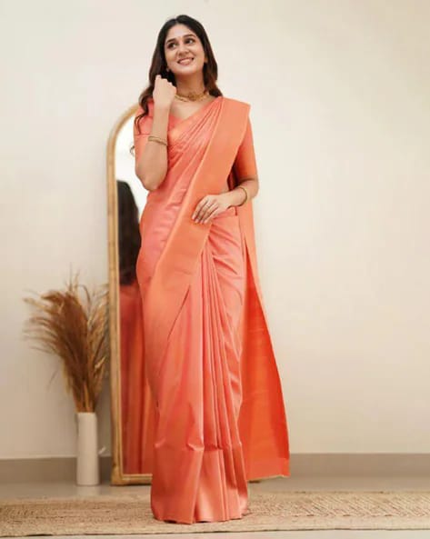 Fancifull Orange Soft Silk Saree With Ideal Blouse Piece