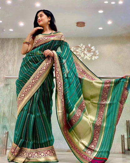 Magnificat Rama Soft Silk Saree With Gratifying Blouse Piece