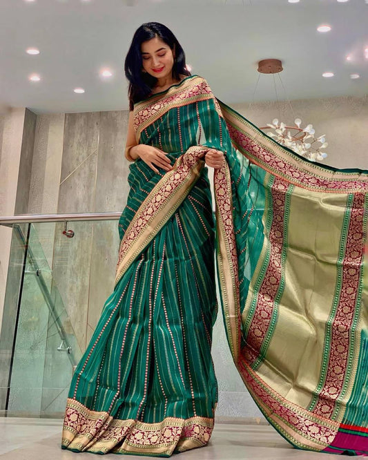Magnificat Rama Soft Silk Saree With Gratifying Blouse Piece