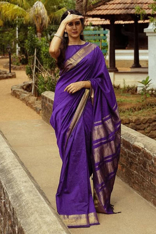 Effulgent Purple Soft Silk Saree With Engaging Blouse Piece 0 Reviews