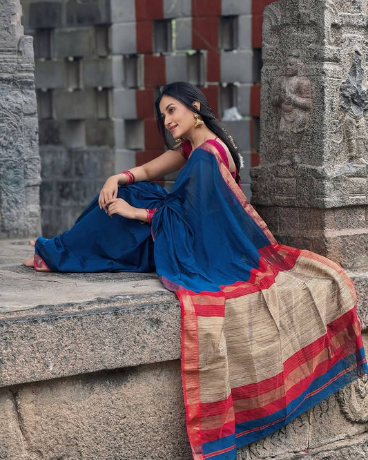 Ratatouille Blue Soft Silk Saree With Wonderful Blouse Piece