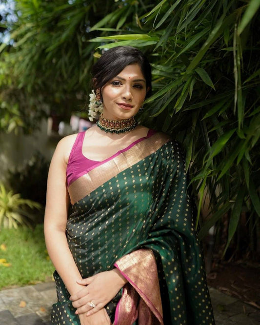 Precious Green Soft Silk Saree With Energetic Blouse Piece