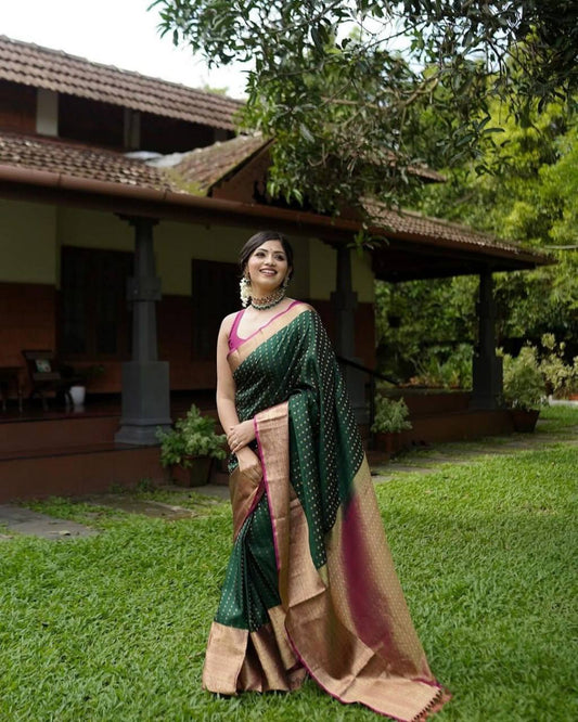 Precious Green Soft Silk Saree With Energetic Blouse Piece