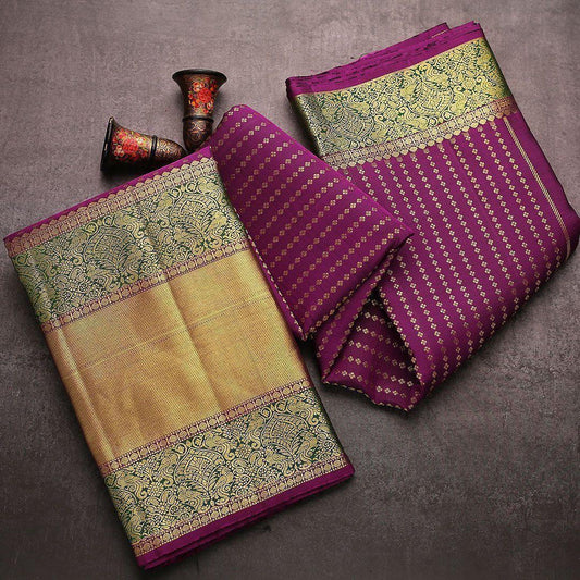 Tantalizing Purple Soft Banarasi Silk Saree With Desirable Blouse Piece