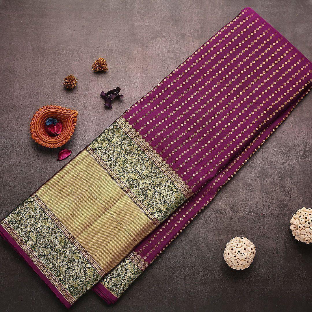 Tantalizing Purple Soft Banarasi Silk Saree With Desirable Blouse Piece