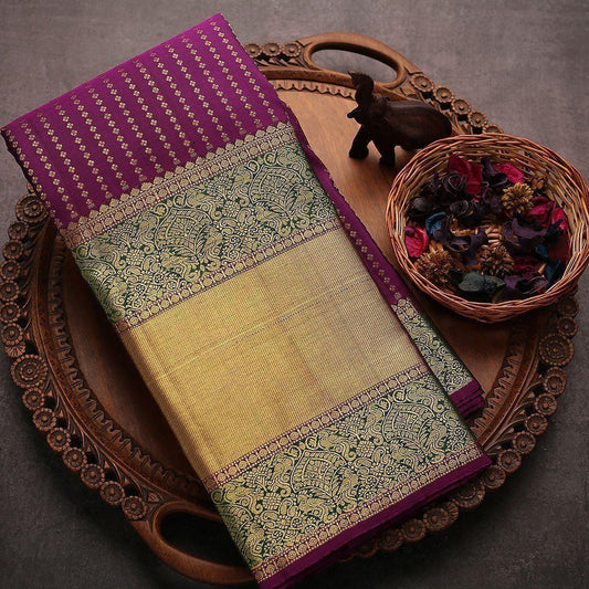 Tantalizing Purple Soft Banarasi Silk Saree With Desirable Blouse Piece