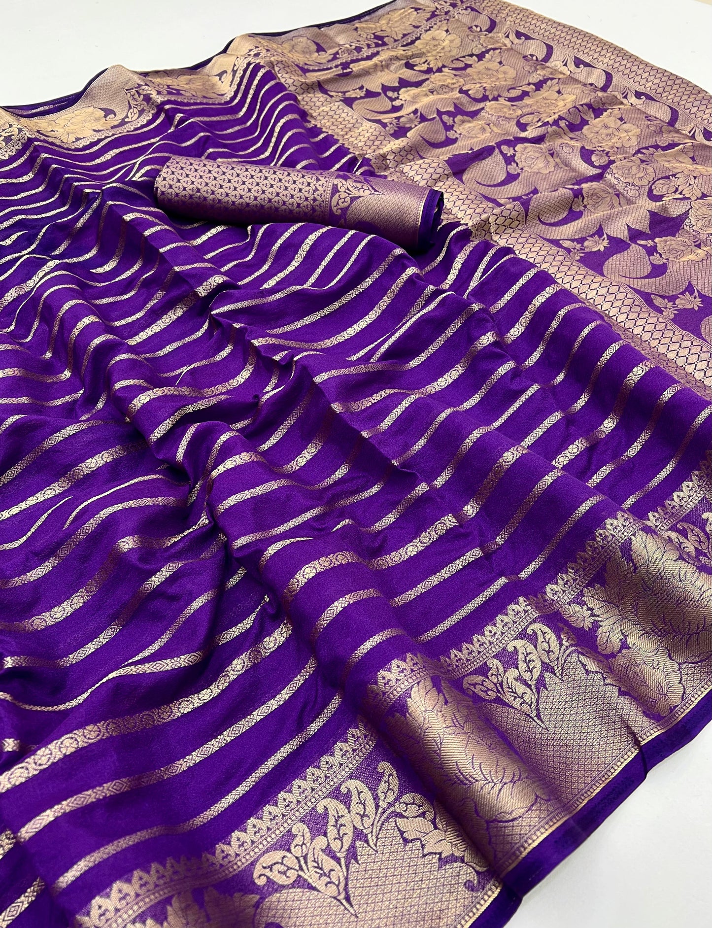 Elegant  Blue Georgette Saree With Elision Blouse Piece