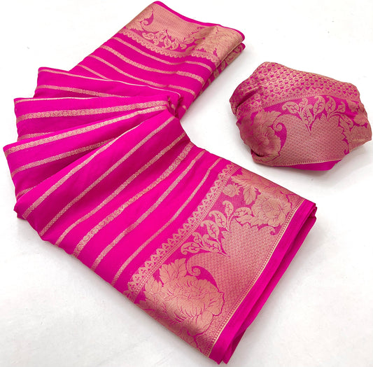 Effervescent Pink Georgette Saree With Elision Blouse Piece