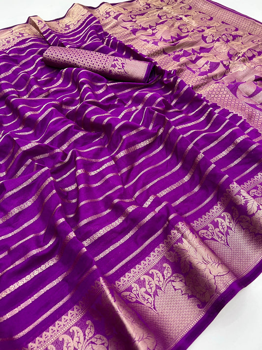 Designer Purple Georgette Saree With Elision Blouse Piece