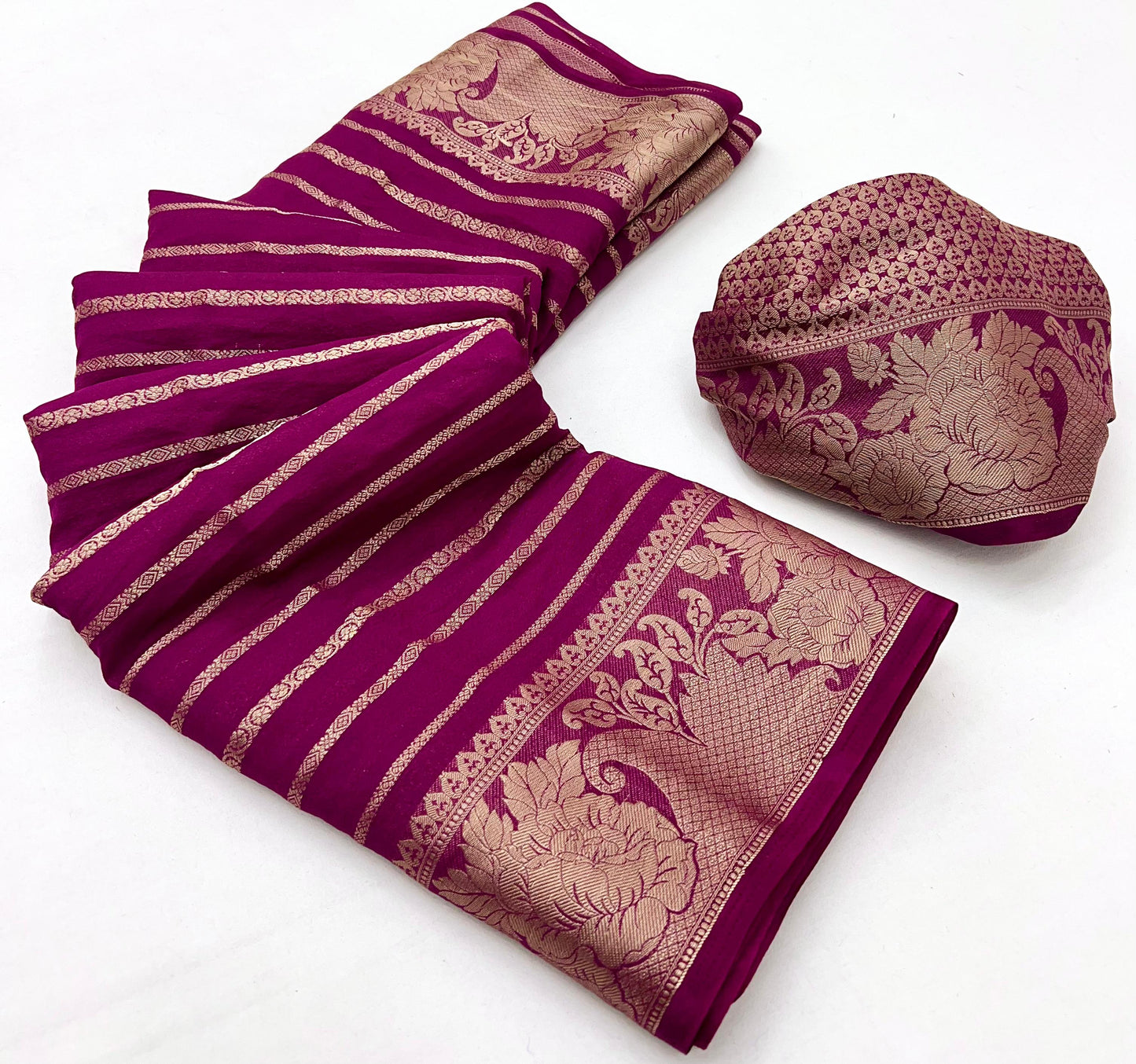 Snappy Wine Georgette Saree With Elision Blouse Piece