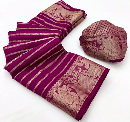Snappy Wine Georgette Saree With Elision Blouse Piece
