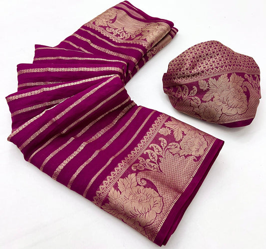 Snappy Wine Georgette Saree With Elision Blouse Piece