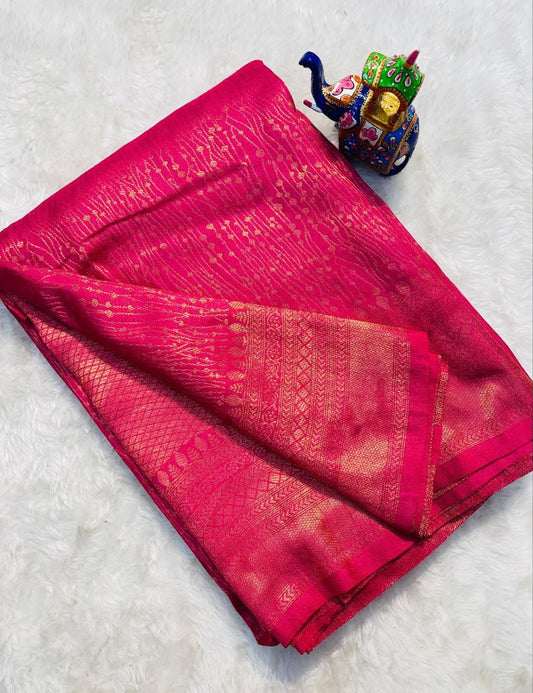 Elegant Pink Soft Silk Saree With Divine Blouse Piece