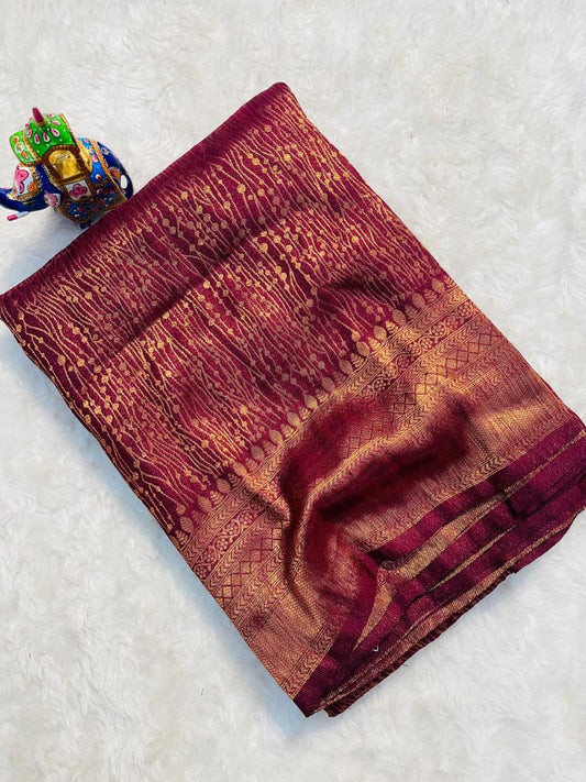Elegant Wine Soft Silk Saree With Flattering Blouse Piece
