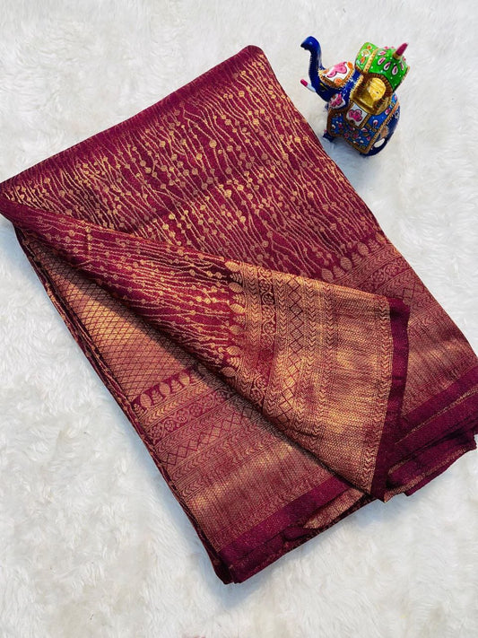 Elegant Wine Soft Silk Saree With Flattering Blouse Piece