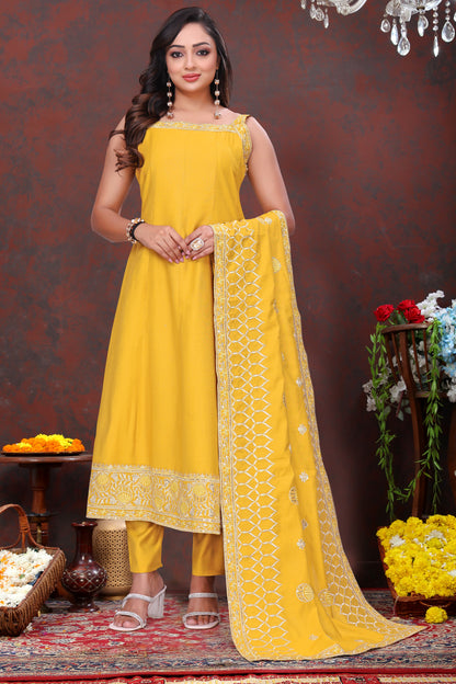 Radiant Yellow Embroidered Suit Set with Dupatta