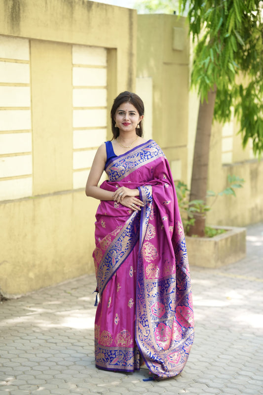 Flaunt Purple Soft Silk Saree With Lassitude Blouse Piece