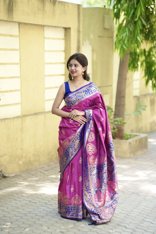 Flaunt Purple Soft Silk Saree With Lassitude Blouse Piece