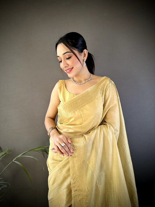 Moiety Beige Cotton Silk Saree With Panoply Blouse Piece