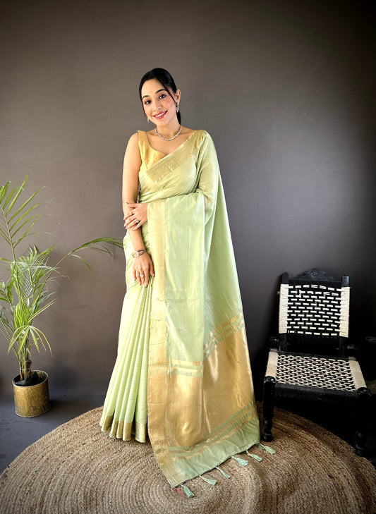Imaginative Pista Cotton Silk Saree With Aplomb Blouse Piece