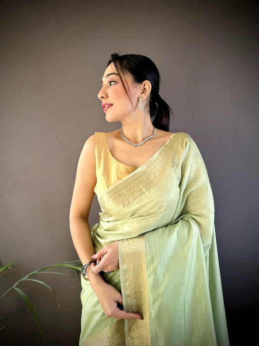 Imaginative Pista Cotton Silk Saree With Aplomb Blouse Piece