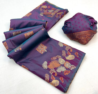 Charming Dark Lavender Soft Banarasi Silk Saree With Lassitude Blouse Piece