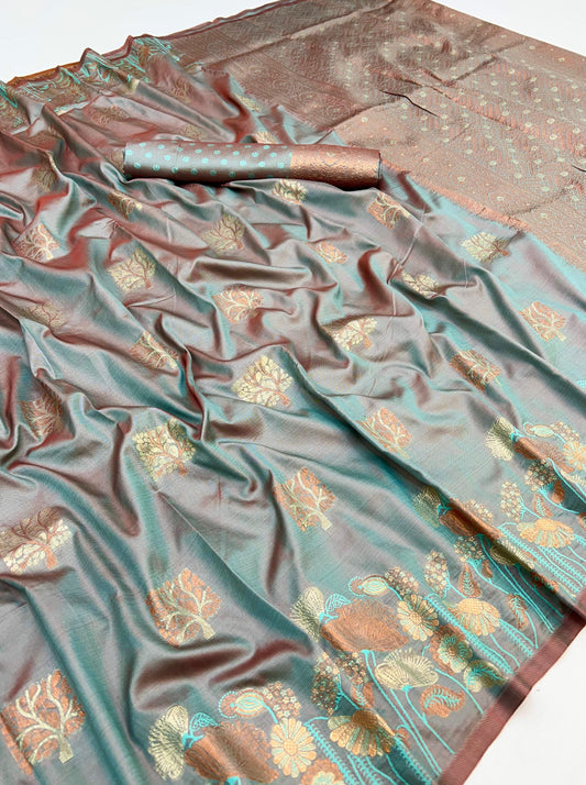 Lassitude  Grey Soft Banarasi Silk Saree With Staring Blouse Piece