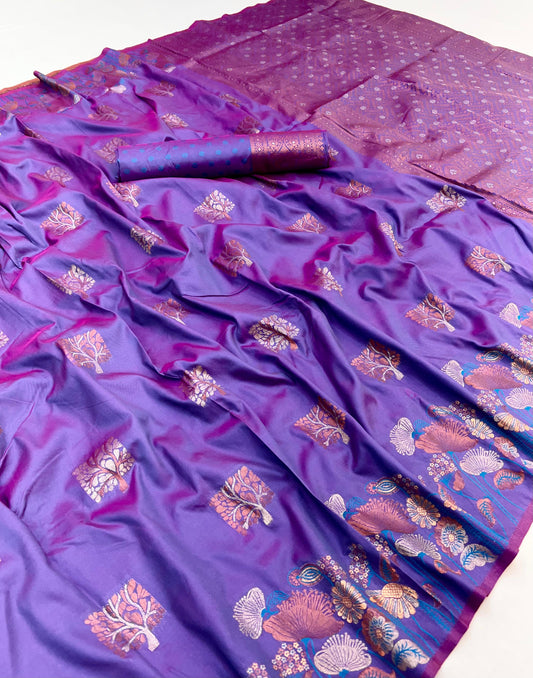 Gossamer Light Purple Soft Banarasi Silk Saree With Lissome Blouse Piece
