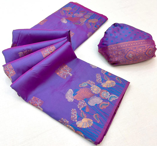 Gossamer Light Purple Soft Banarasi Silk Saree With Lissome Blouse Piece