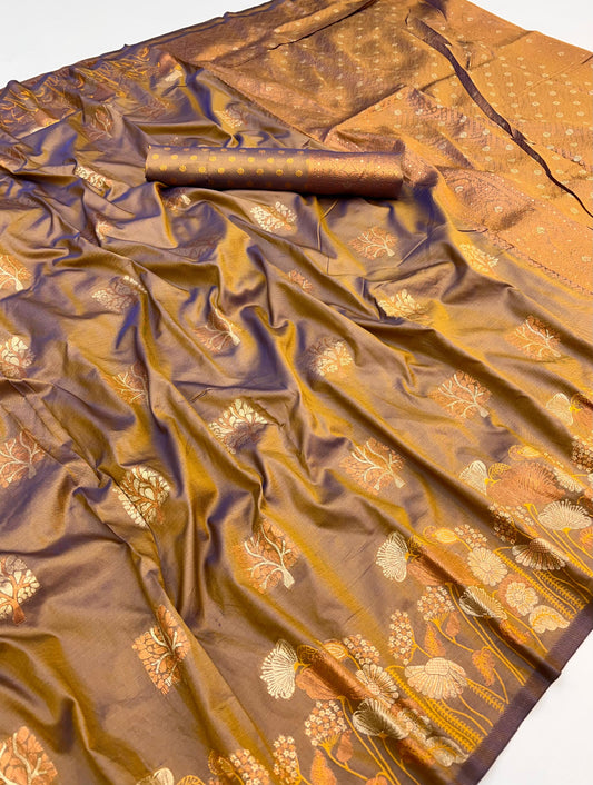 Splendorous Mustard Soft Banarasi Silk Saree With Blissful Blouse Piece