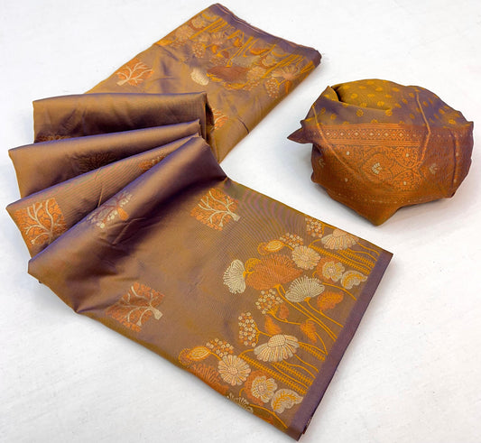 Splendorous Mustard Soft Banarasi Silk Saree With Blissful Blouse Piece