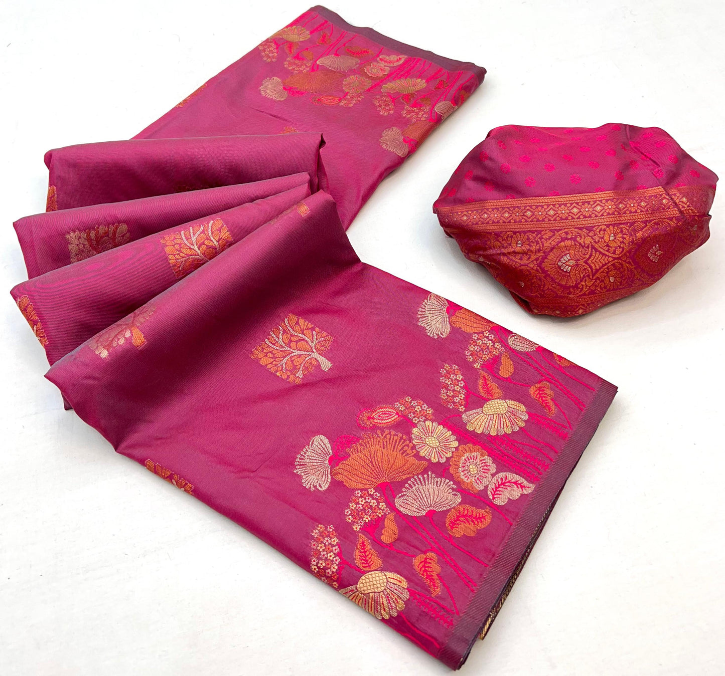 Assemblage Pink Soft Banarasi Silk Saree With Gleaming Blouse Piece