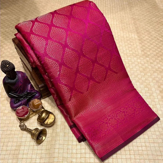 Desultory Dark Pink Soft Banarasi Silk Saree With Lissome Blouse Piece