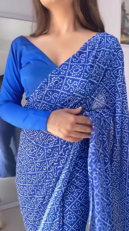 Elaborate 1-Minute Ready To Wear Blue Georgette Saree