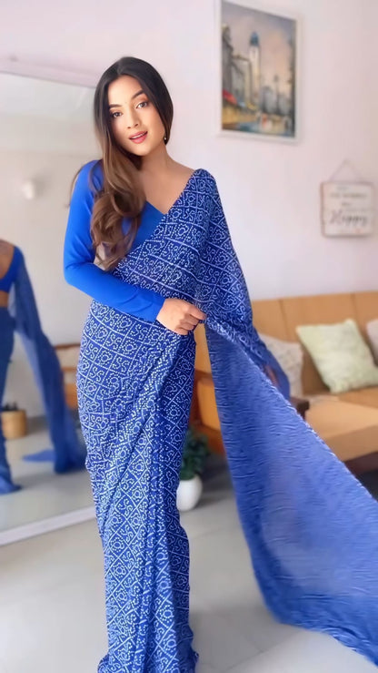 Elaborate 1-Minute Ready To Wear Blue Georgette Saree