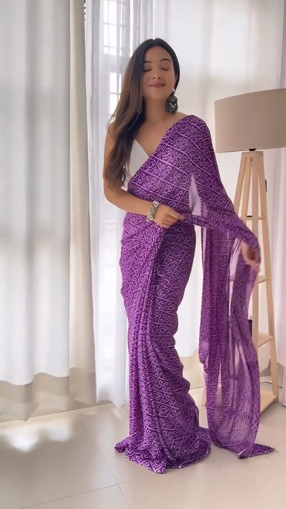 Invaluable 1-Minute Ready To Wear Purple Georgette Saree