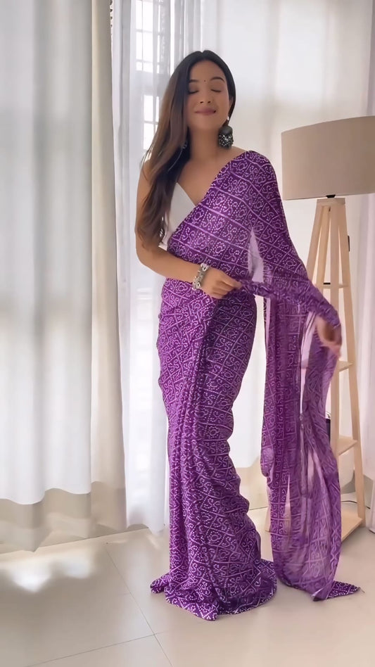 Invaluable 1-Minute Ready To Wear Purple Georgette Saree