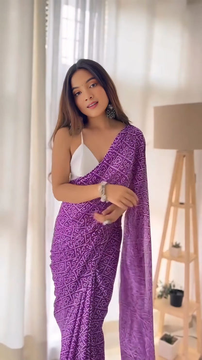 Invaluable 1-Minute Ready To Wear Purple Georgette Saree