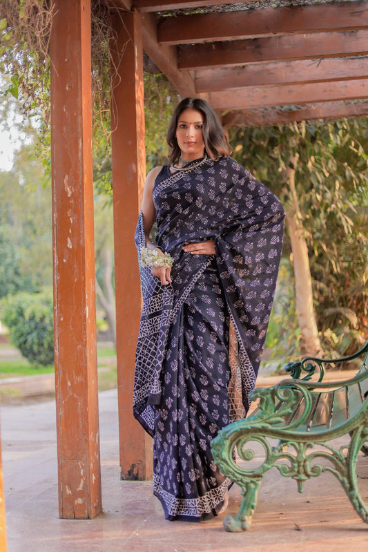 Unique 1-Minute Ready To Wear Black Cotton Saree