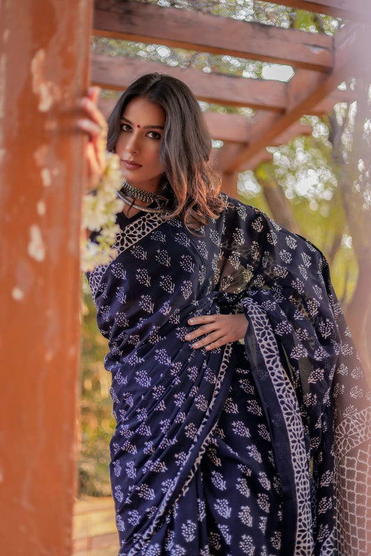 Unique 1-Minute Ready To Wear Black Cotton Saree