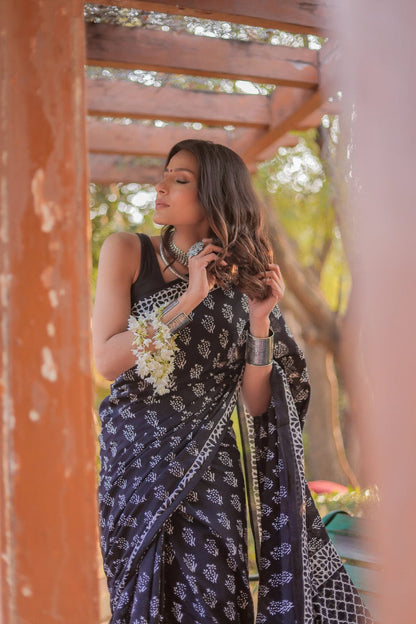 Unique 1-Minute Ready To Wear Black Cotton Saree