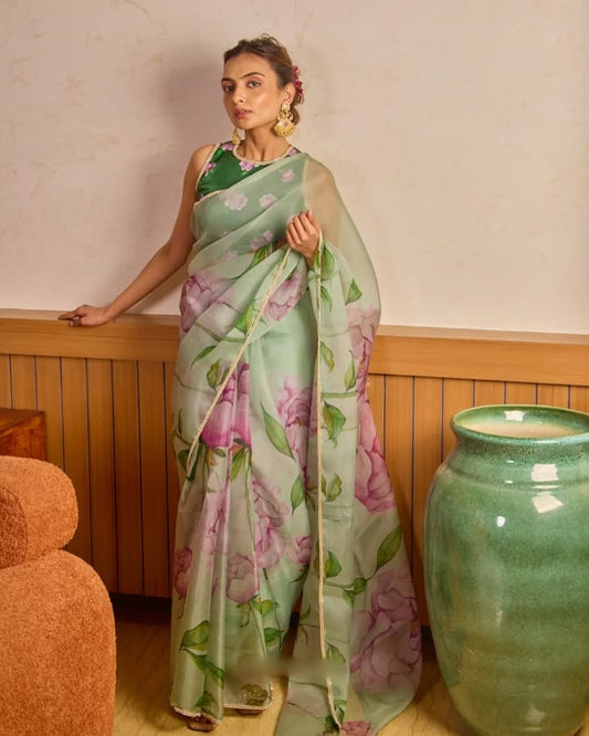 Inimitable 1-Minute Ready To Wear Pista Organza Silk Saree