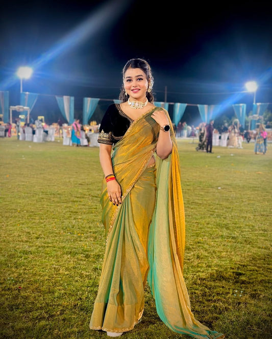 Scintillating Green Fancy Silk Saree With Verdant Blouse Piece